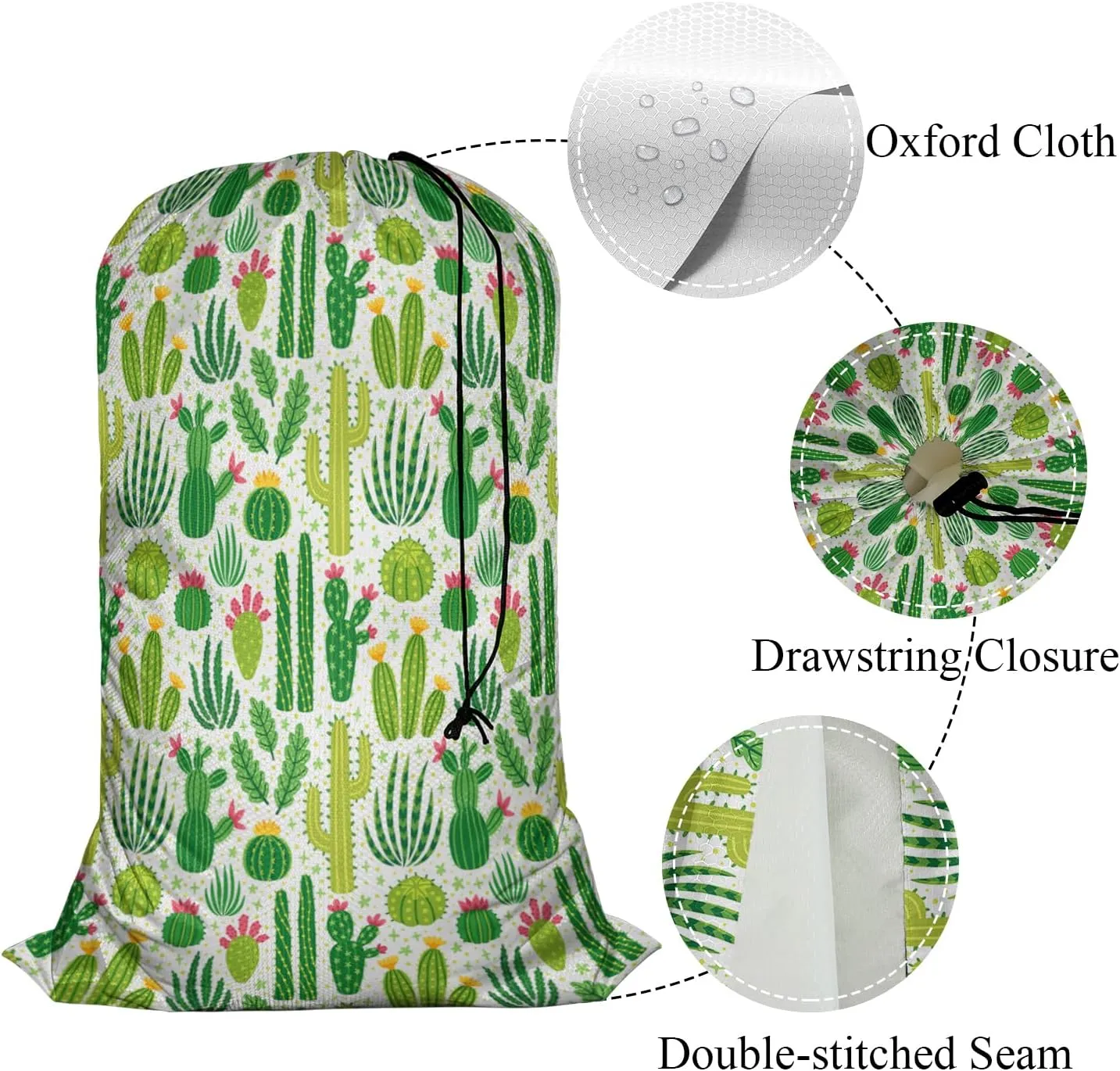 Swono Cactus Large Dirty Clothes Laundry Bag for Laundry Basket Hamper, Green Cacti Desert Plants Tropical Plant Machine Washable Dirty Clothes Organizer, Oxford Cloth, 28x40 Inch