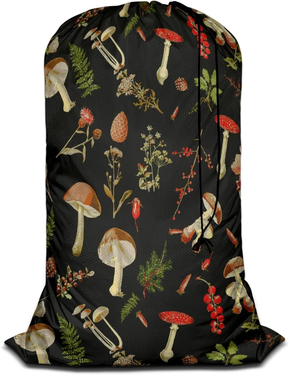 Swono Mushrooms Laundry Bag Drawstring Closure Fall Jungle Theme Floral Cherry Exotic Botanical Plant Heavy Duty Laundry Portable for College Dorm Room Essentials for Travel Camp