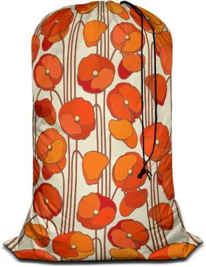 Swono Poppies Drawstring Laundry Bag Floral Pattern Bouquet Blooming Plant Oversize Storage/Travel Bag for Home or College - Measures 28 x 40 inches, Red