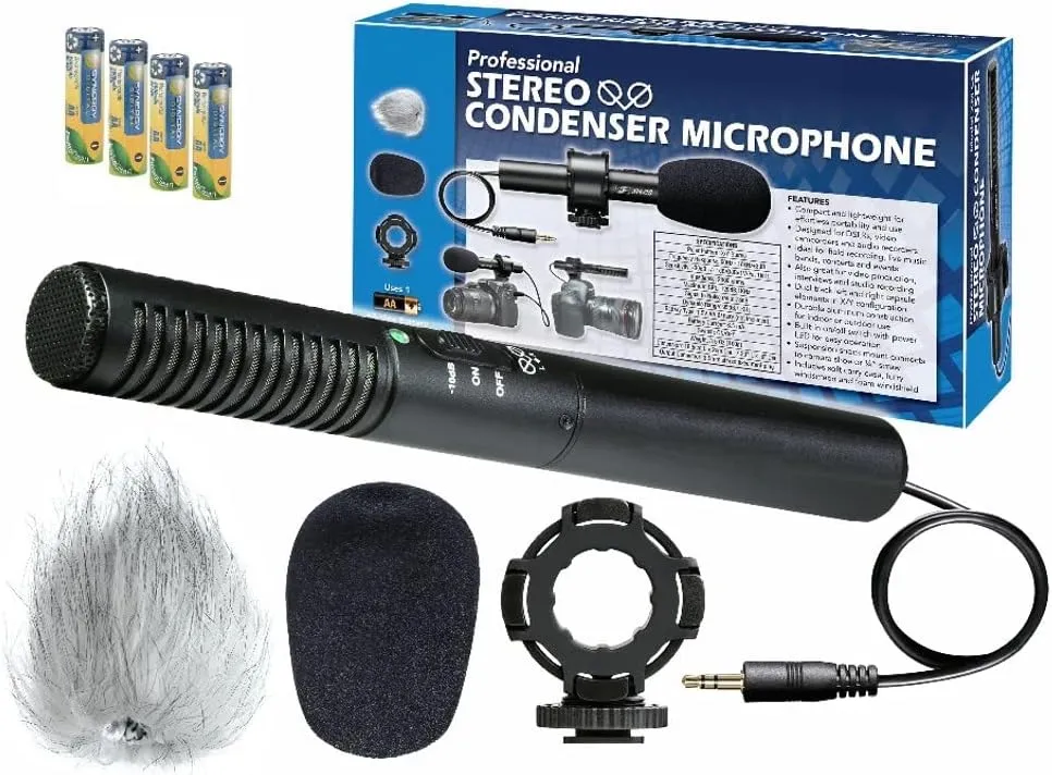 Synergy Digital External Microphone Compatible with Mamiya 645DF  Medium Format DSLR Digital Camera, XM-CS Condenser Stereo XY Microphone Kit for A/V Recorders - with 4 AA Rechargable Batteries