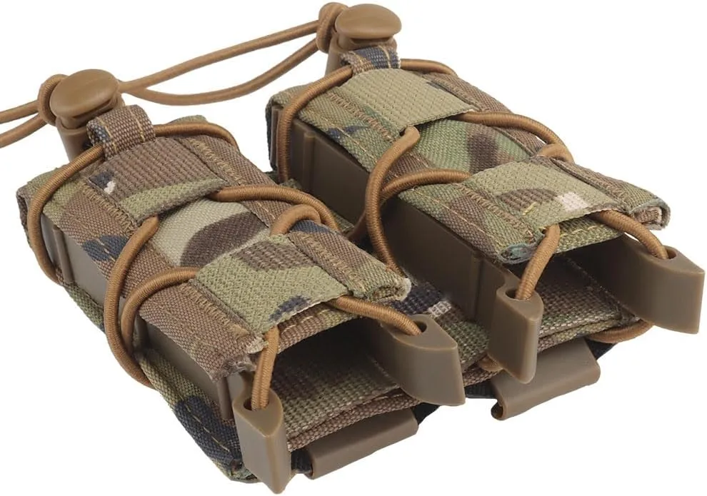 Tactical Double 9mm Mag Pouch,Molle Pistol Flashlight Magazine Pouch Torch Holder,Malice Clip for MOLLE PLAS Vest Belt