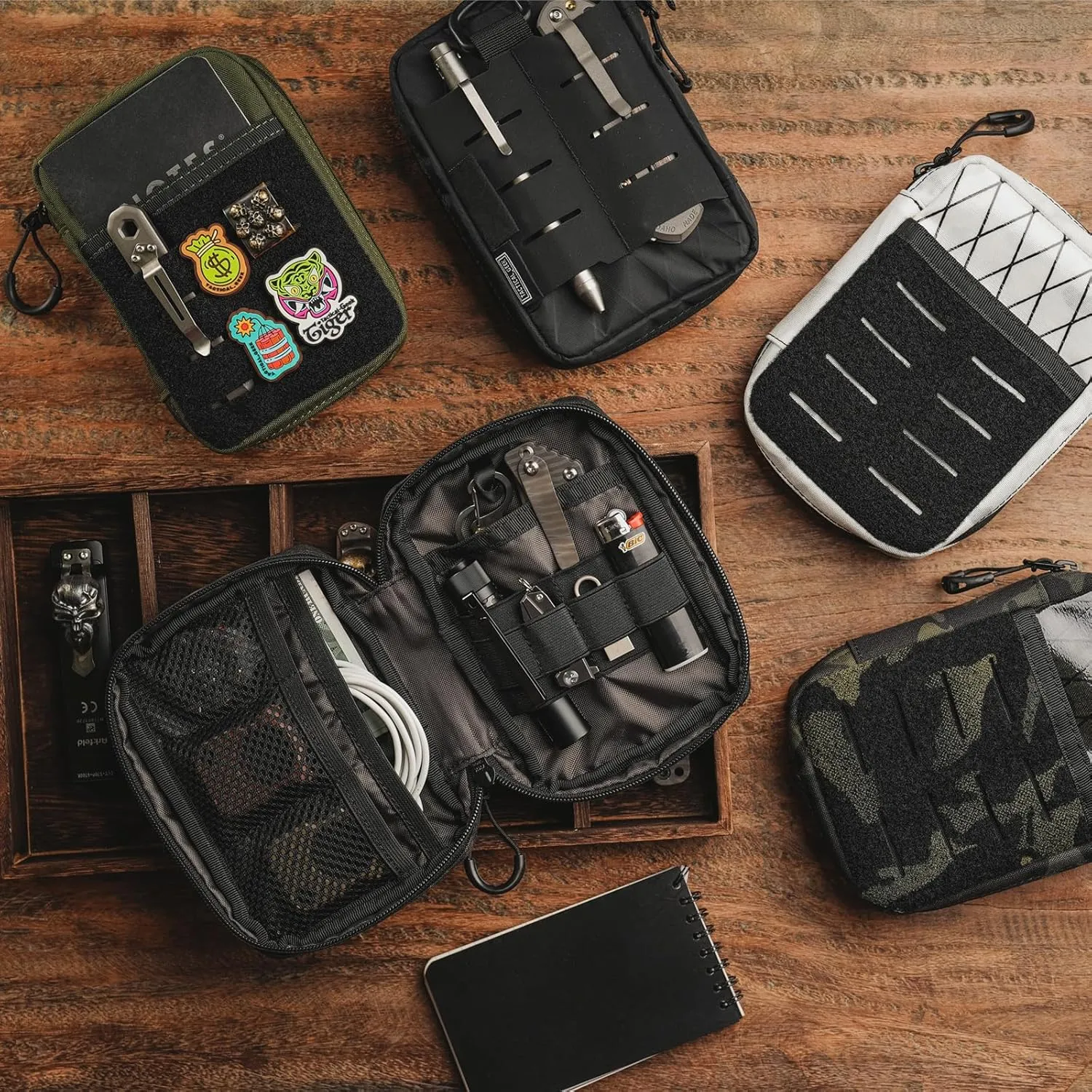 TACTICAL GEEK EDC Compact Waist Pocket Pouch, Men EDC Pouch Organizer, Multi-Purpose Molle Tool Pouch for Multitools, Utility Tool Organizer Bag for Daily Essentials Carry (Block E3.0-BK)