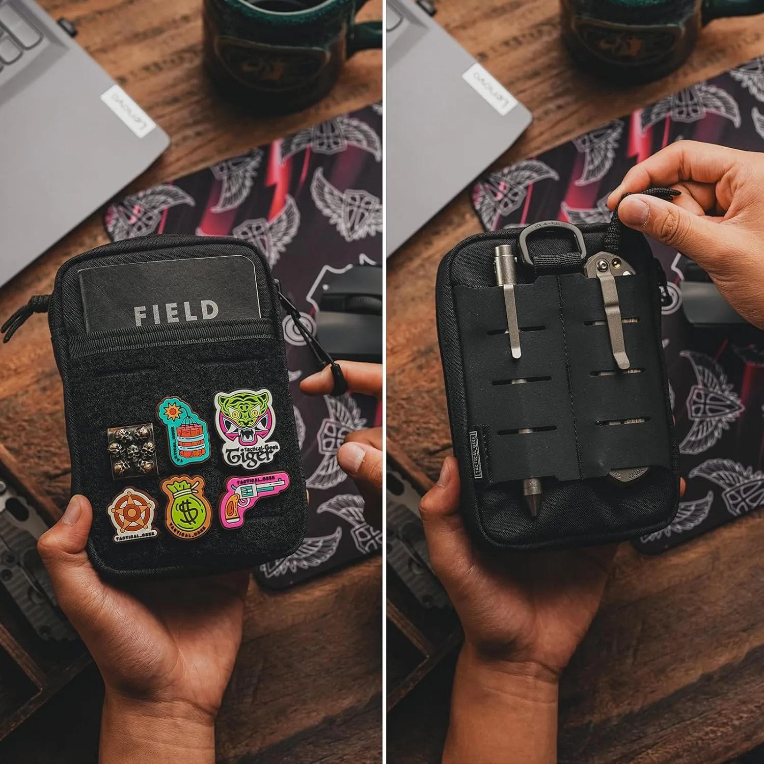 TACTICAL GEEK EDC Compact Waist Pocket Pouch, Men EDC Pouch Organizer, Multi-Purpose Molle Tool Pouch for Multitools, Utility Tool Organizer Bag for Daily Essentials Carry (Block E3.0-BK)