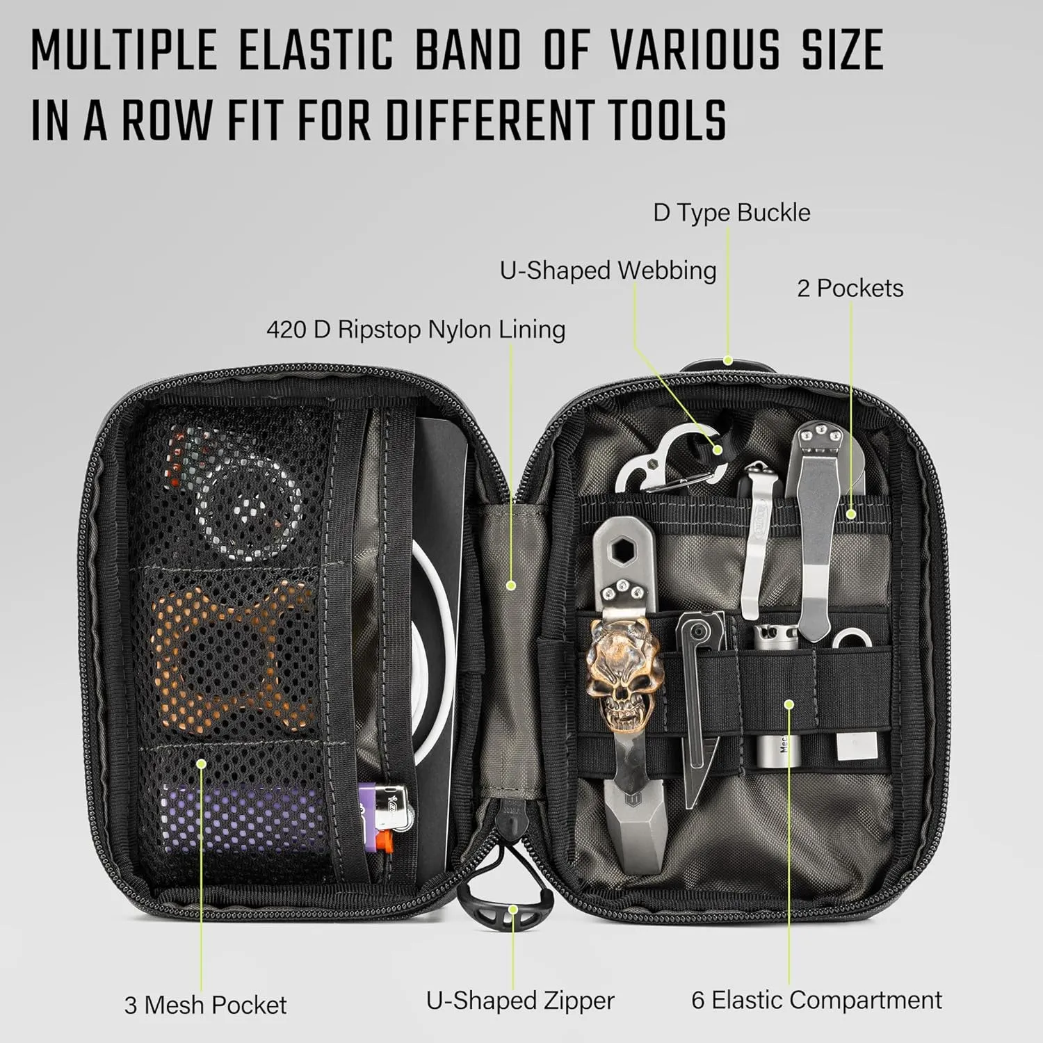 TACTICAL GEEK EDC Compact Waist Pocket Pouch, Men EDC Pouch Organizer, Multi-Purpose Molle Tool Pouch for Multitools, Utility Tool Organizer Bag for Daily Essentials Carry (Block E3.0-BK)