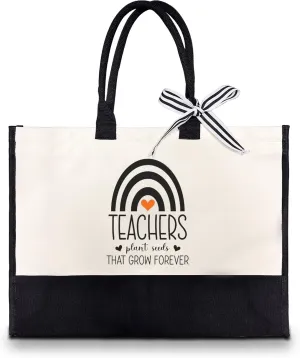 Teachers Plant Seeds Which Grow Forever Funny Canvas Tote Bag Canvas Bag Lightweight Reusable Grocery Shopping Cloth Bags