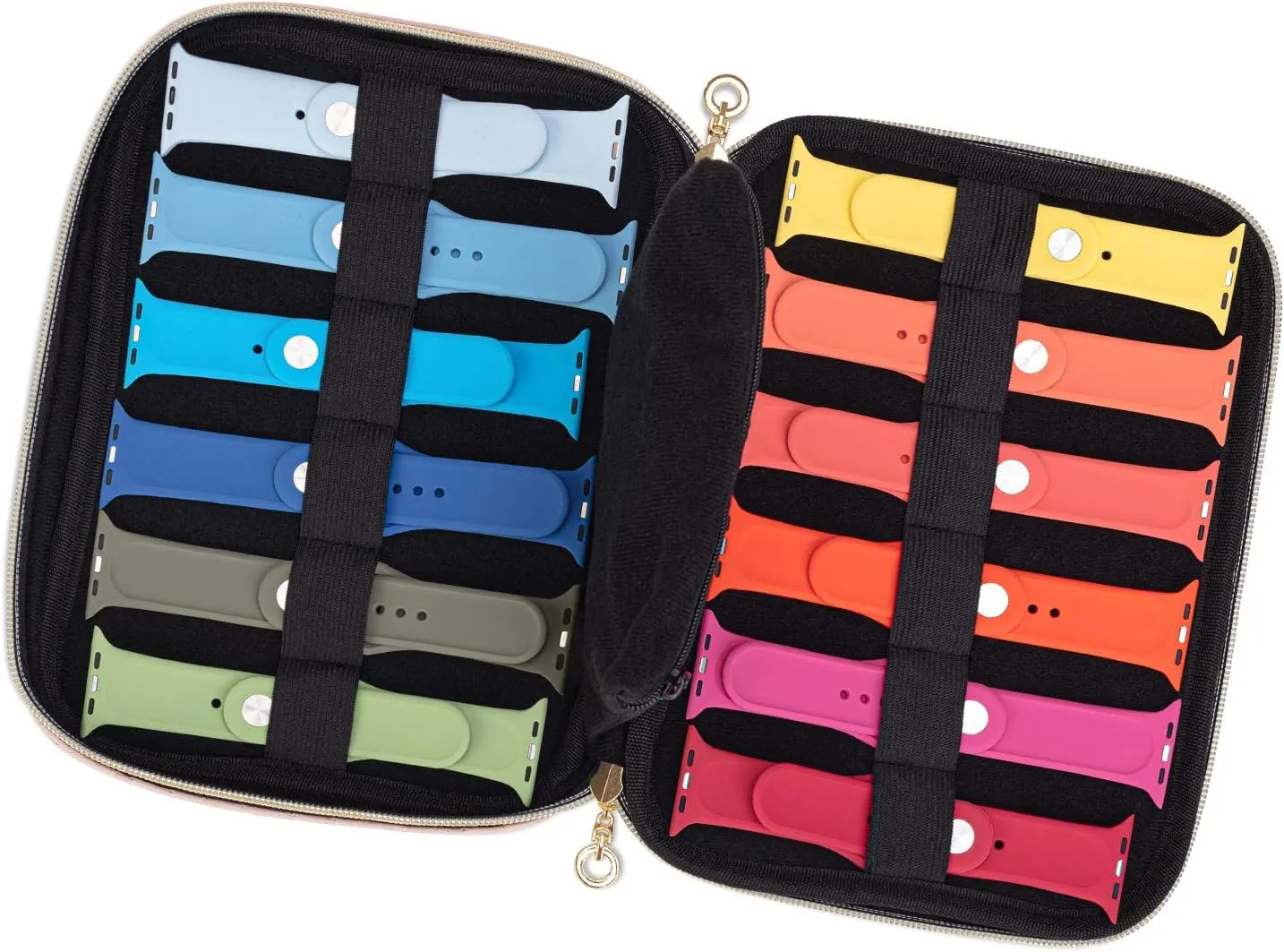 Teamoy Watch Band Storage Case Holds 12 Watch Straps, Travel Organizer Bag Compatible for All Series Apple Watch Bands or Smart Watch Bands, Misty Rose