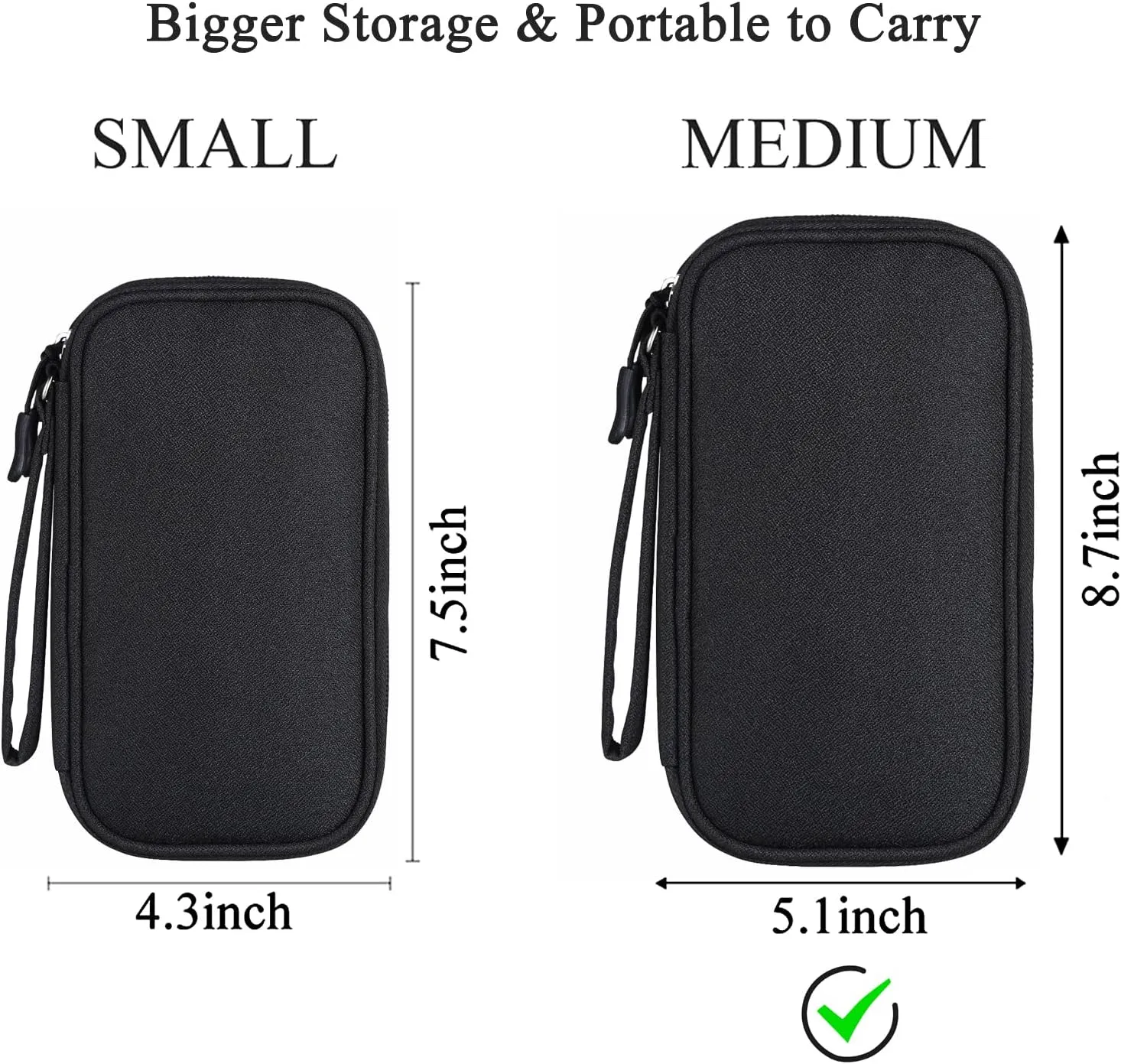 Tech Organizer Travel Case, Carrying Tech Kit for Electronics and Accessories (Medium, Black)