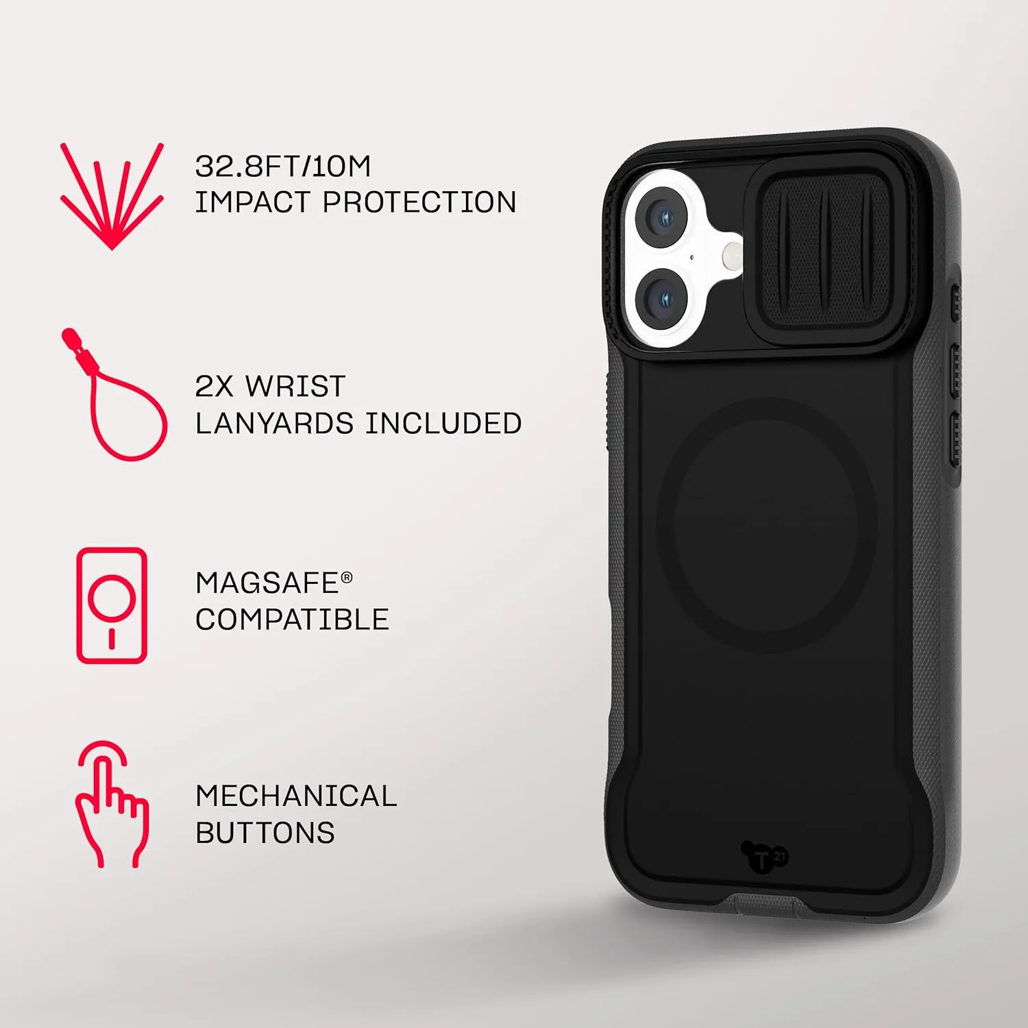 Tech21 EvoMax for iPhone 16 Plus - Compatible with MagSafe - Impact Protection Case 21x Military Standard Tested - Camera Shield -in Black/Charcoal
