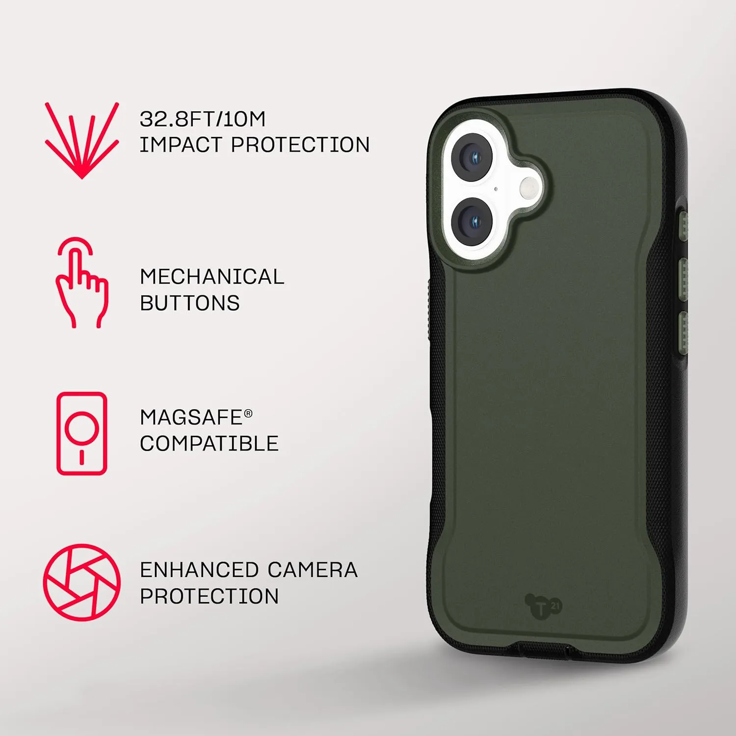 Tech21 EvoPro case for iPhone 16 Compatible with MagSafe - Impact Protection Case 21x Military Standard Tested - in Khaki/Black