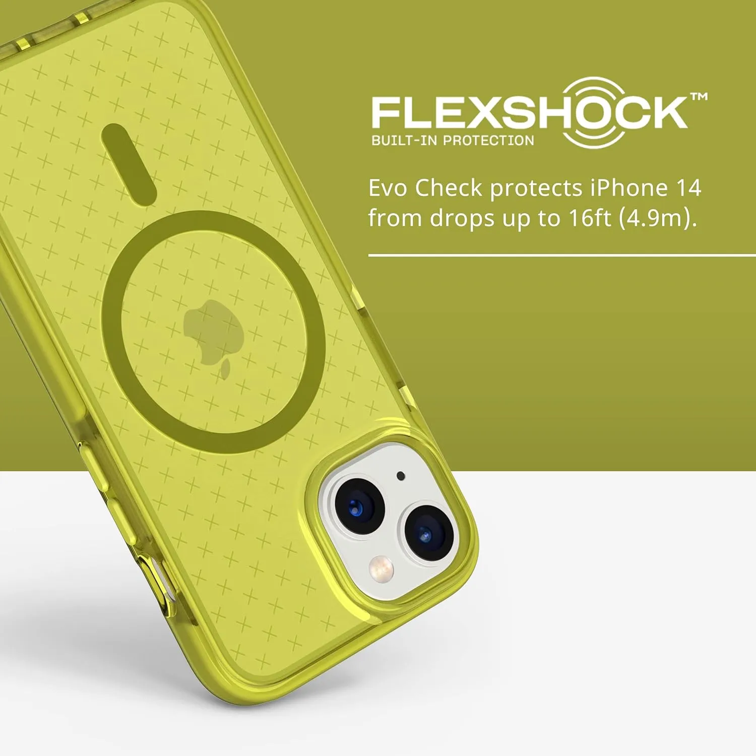 tech21 iPhone 14 Evo Check Compatible with MagSafe® – Shock-Absorbing & Slim Protective Phone Case with 16ft FlexShock Multi-Drop Protection & Extra Buttons