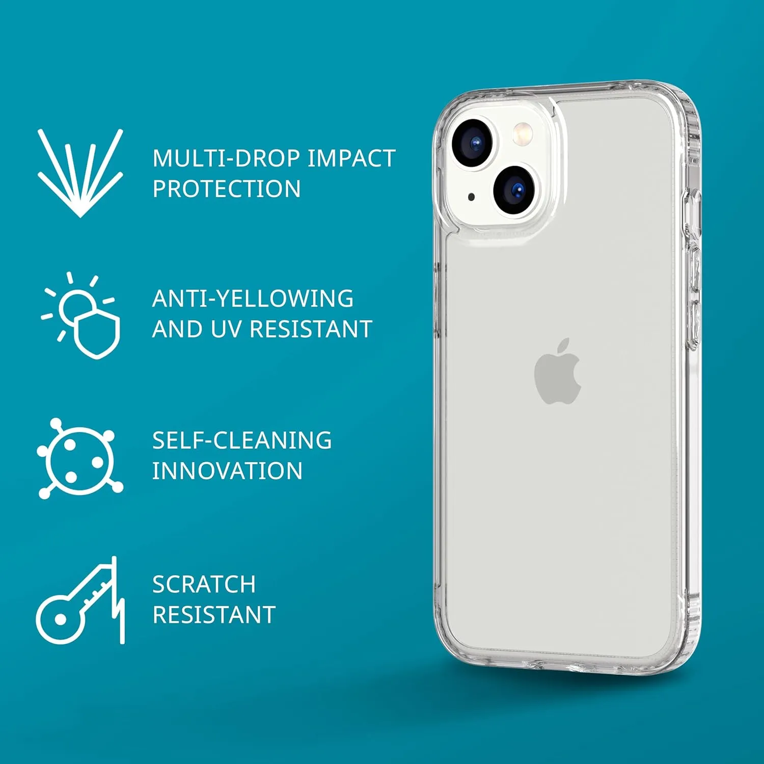 tech21 iPhone 14 Evo Clear – Scratch-Resistant, Shock-Absorbing Clear Phone Case with 12ft Multi-Drop Protection