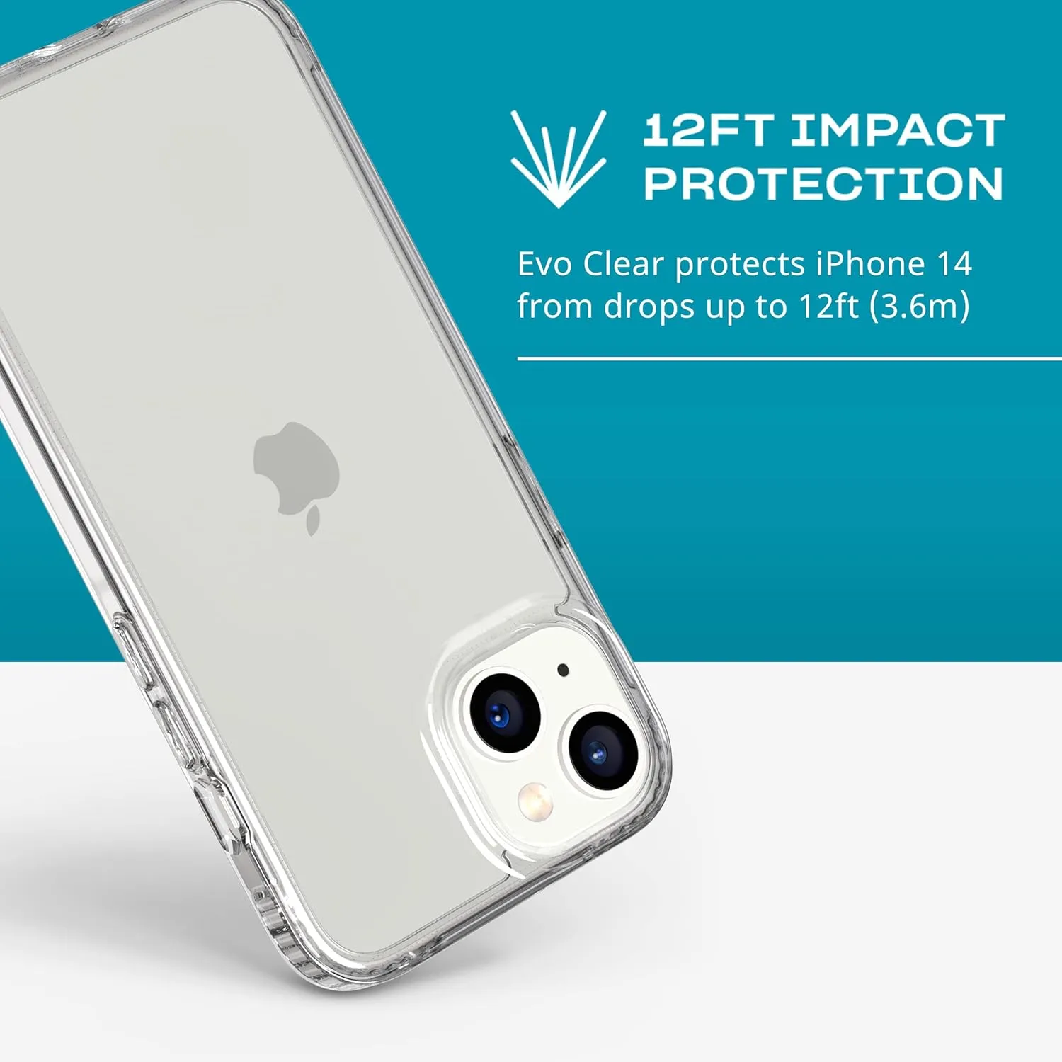 tech21 iPhone 14 Evo Clear – Scratch-Resistant, Shock-Absorbing Clear Phone Case with 12ft Multi-Drop Protection
