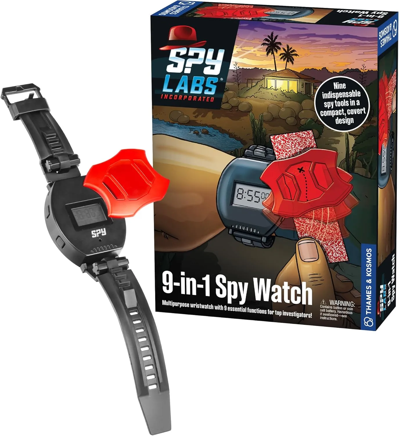 Thames & Kosmos Spy Labs: 9-in-1 Spy Watch | Time, Date, Alarm Clock, Stopwatch, Magnifying Glass, Secret Message Tools & More| Essential Gadget from The Detective Gear Experts for Young Investigators