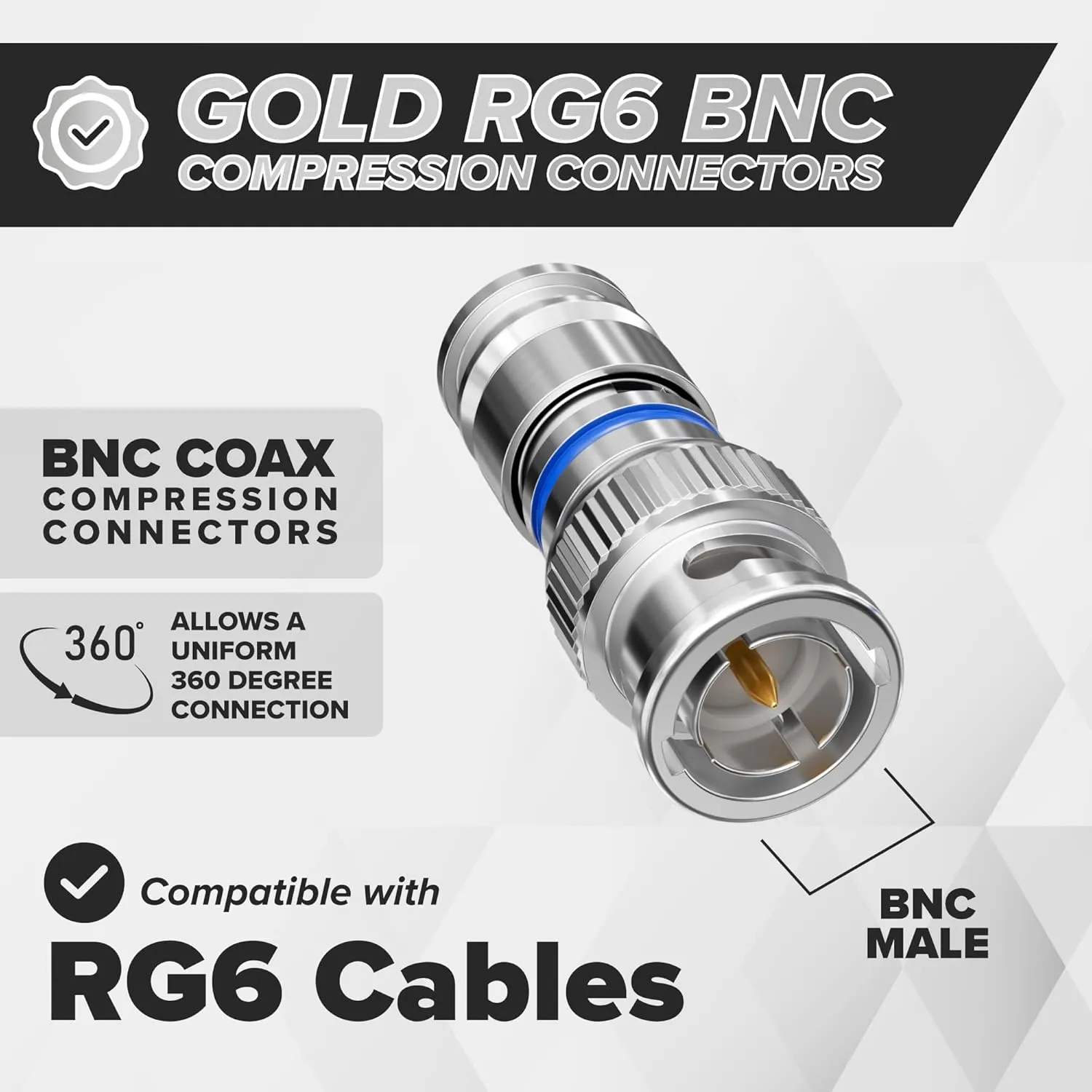 THE CIMPLE CO BNC Compression Connector for RG6 Coaxial Cable - Pack of 100 - Solid Construction with High Grade Metals - Male BNC Connectors for CCTV, SDI, HD-SDI, Siamese, Security Camera