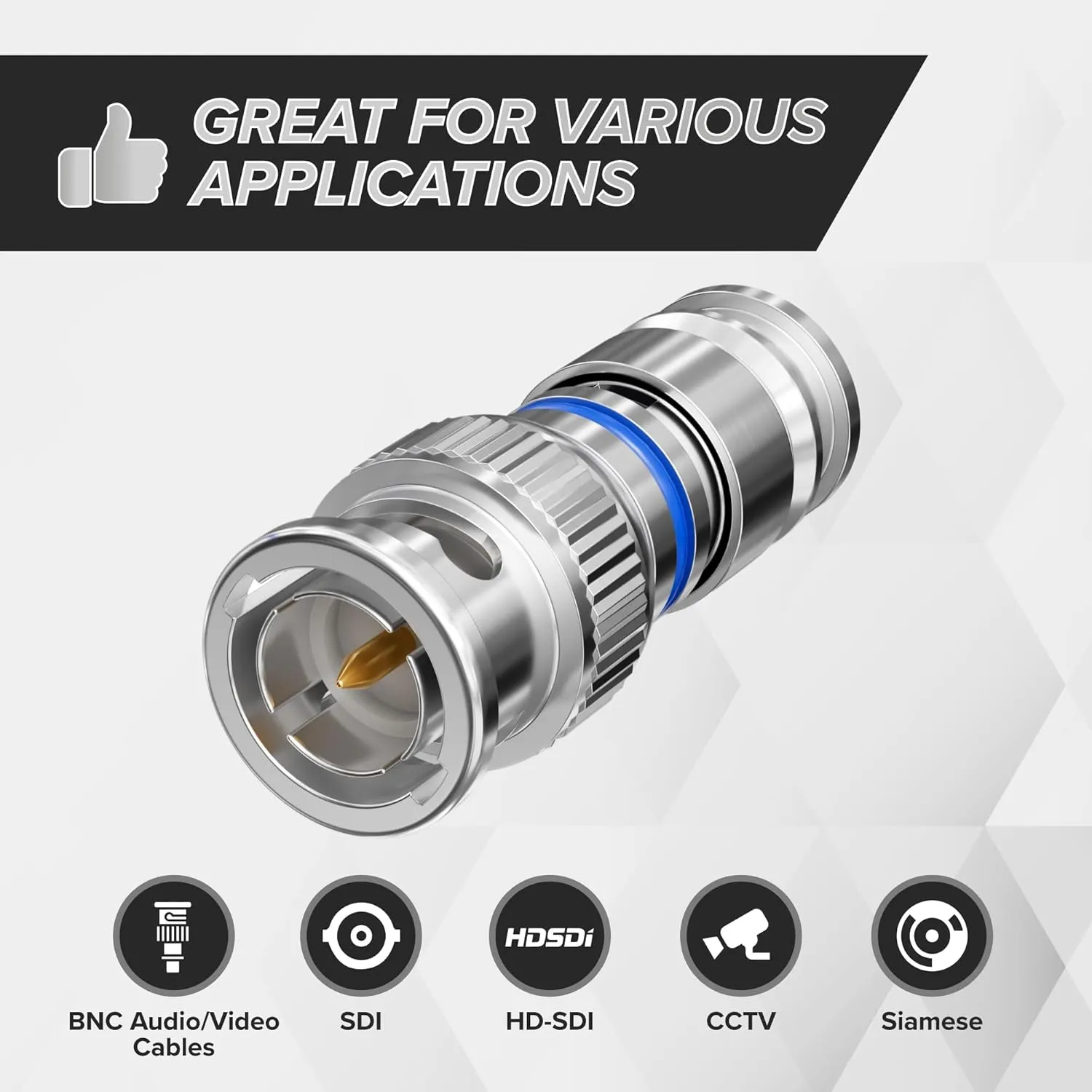 THE CIMPLE CO BNC Compression Connector for RG6 Coaxial Cable - Pack of 100 - Solid Construction with High Grade Metals - Male BNC Connectors for CCTV, SDI, HD-SDI, Siamese, Security Camera