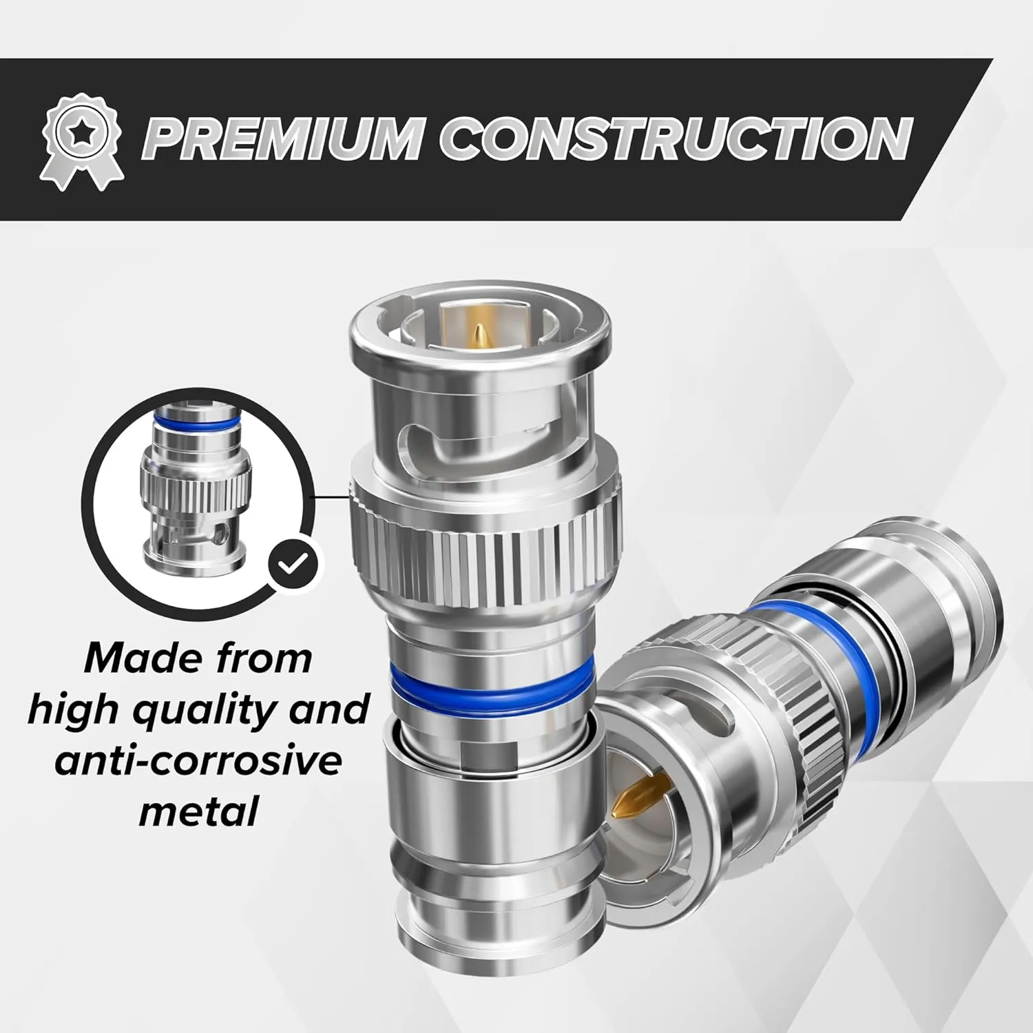 THE CIMPLE CO BNC Compression Connector for RG6 Coaxial Cable - Pack of 100 - Solid Construction with High Grade Metals - Male BNC Connectors for CCTV, SDI, HD-SDI, Siamese, Security Camera