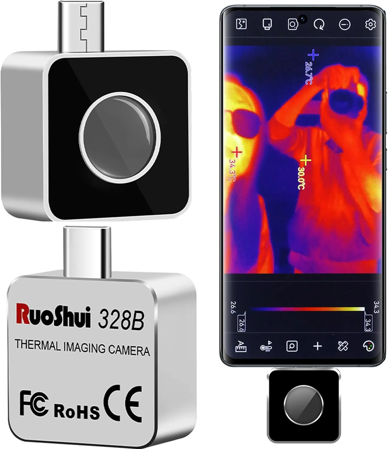 Thermal Camera for Android USB-C, Infrared Thermal Imaging Camera 256 x192 IR Resolution,25Hz Refresh Rate,-4℉ to 1112°F Thermal Imager for HVAC Home Inspection,Electrical,Plumbing,Automotive