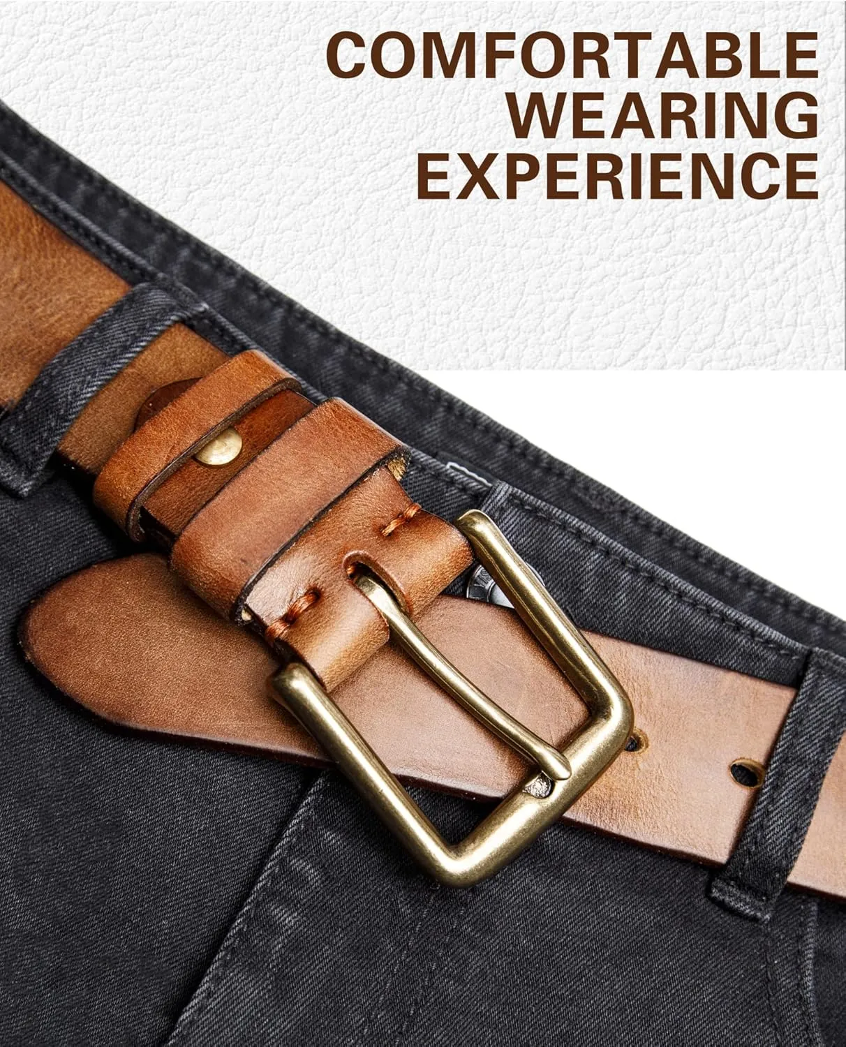 Thicken Full Grain Leather Mens Belt Heavy Duty Work Belt High Hardness Buckle Packed In Gift Box