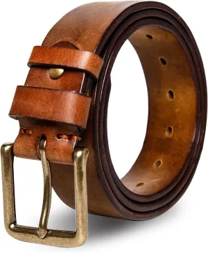 Thicken Full Grain Leather Mens Belt Heavy Duty Work Belt High Hardness Buckle Packed In Gift Box