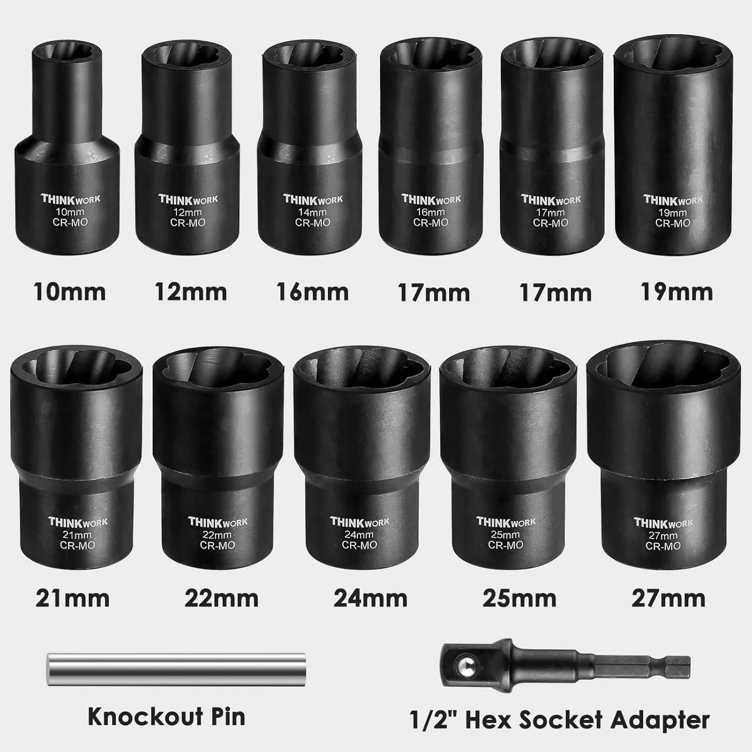 THINKWORK 1/2 Inch Drive Lug Nut Removal Tool, 13 Pieces Wheel Lock Removal Kit, Lug Nut Remover for Stripped, Rounded, Damaged, Frozen, Rusted Bolts