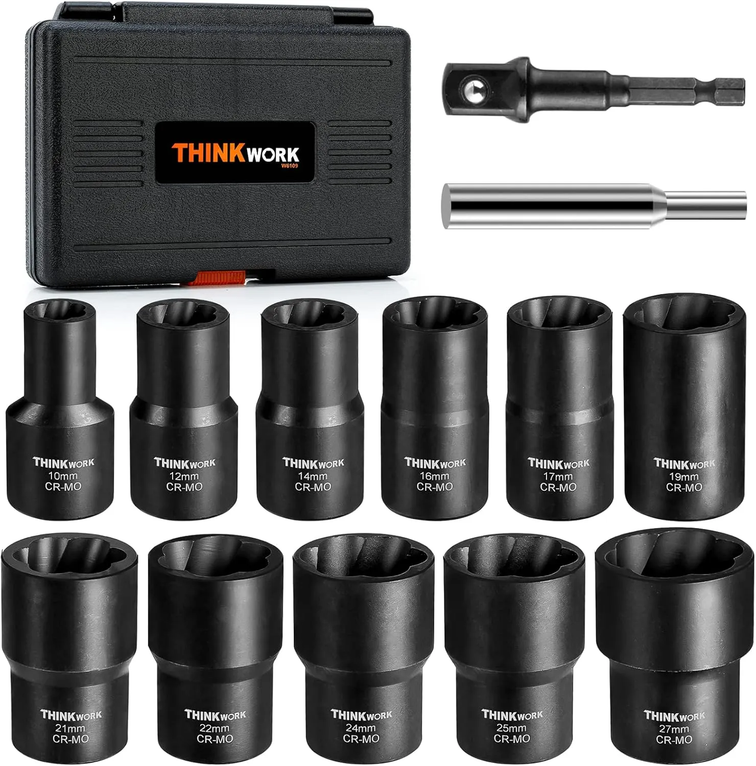 THINKWORK 1/2 Inch Drive Lug Nut Removal Tool, 13 Pieces Wheel Lock Removal Kit, Lug Nut Remover for Stripped, Rounded, Damaged, Frozen, Rusted Bolts