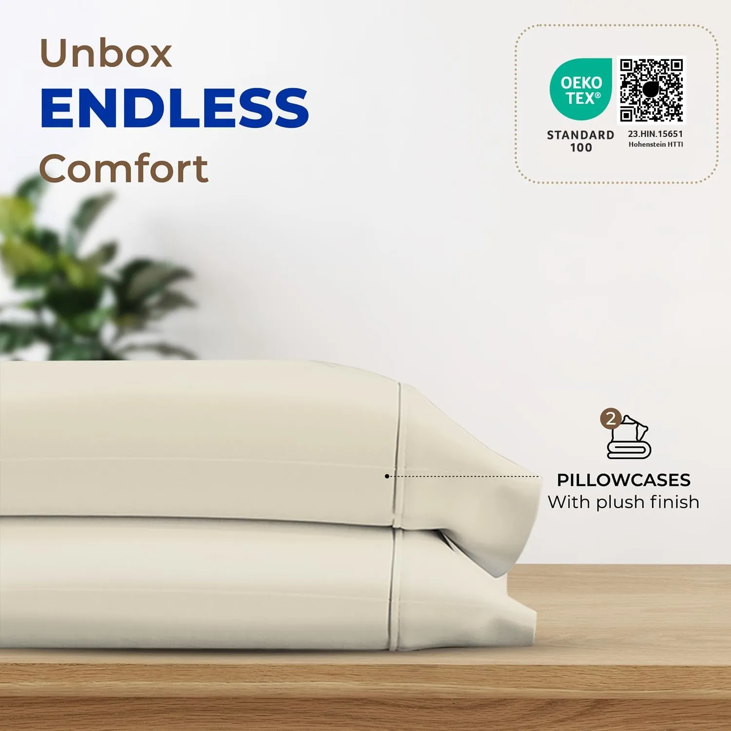 THREAD SPREAD 100% Egyptian Cotton Pillow Cases King - 1000 Thread Count Pillow Cases King Size Set of 2, Soft Cooling & Breathable Extra Long Staple Sateen Weave Cotton Pillow Covers for Bed - Ivory