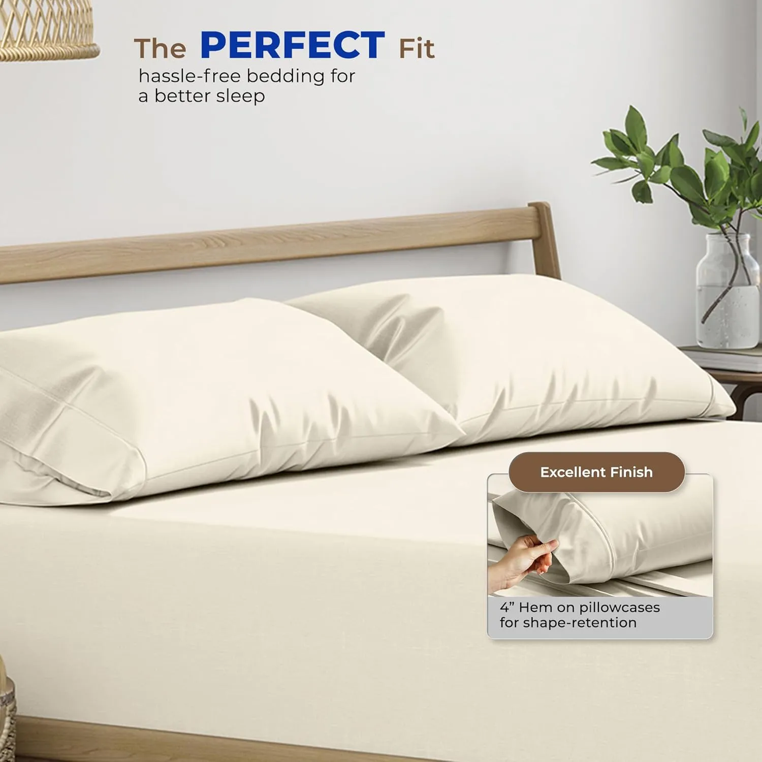THREAD SPREAD 100% Egyptian Cotton Pillow Cases King - 1000 Thread Count Pillow Cases King Size Set of 2, Soft Cooling & Breathable Extra Long Staple Sateen Weave Cotton Pillow Covers for Bed - Ivory