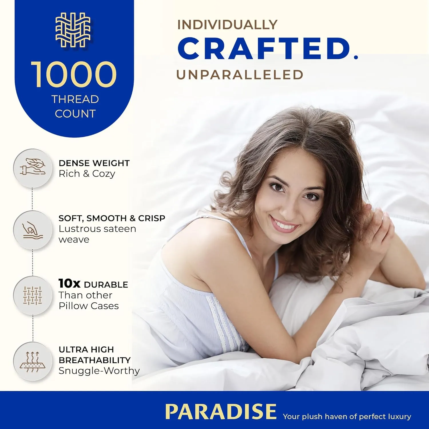 THREAD SPREAD 100% Egyptian Cotton Pillow Cases King - 1000 Thread Count Pillow Cases King Size Set of 2, Soft Cooling & Breathable Extra Long Staple Sateen Weave Cotton Pillow Covers for Bed - Ivory