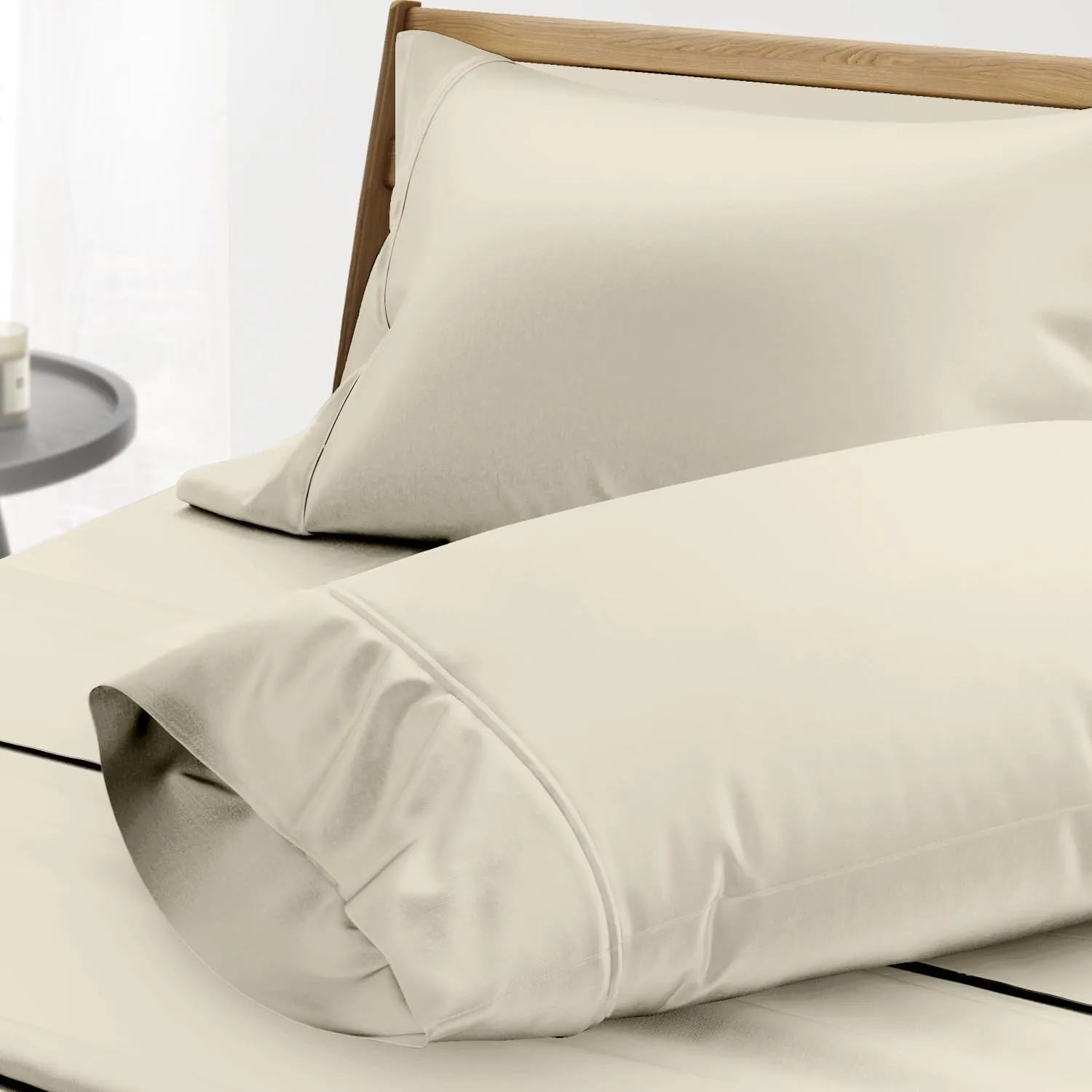 THREAD SPREAD 100% Egyptian Cotton Pillow Cases King - 1000 Thread Count Pillow Cases King Size Set of 2, Soft Cooling & Breathable Extra Long Staple Sateen Weave Cotton Pillow Covers for Bed - Ivory
