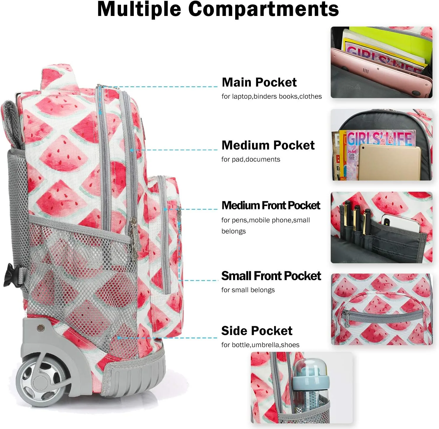Tilami Rolling Backpack 19 inch Wheeled Boys Girls Travel School Student Trip…