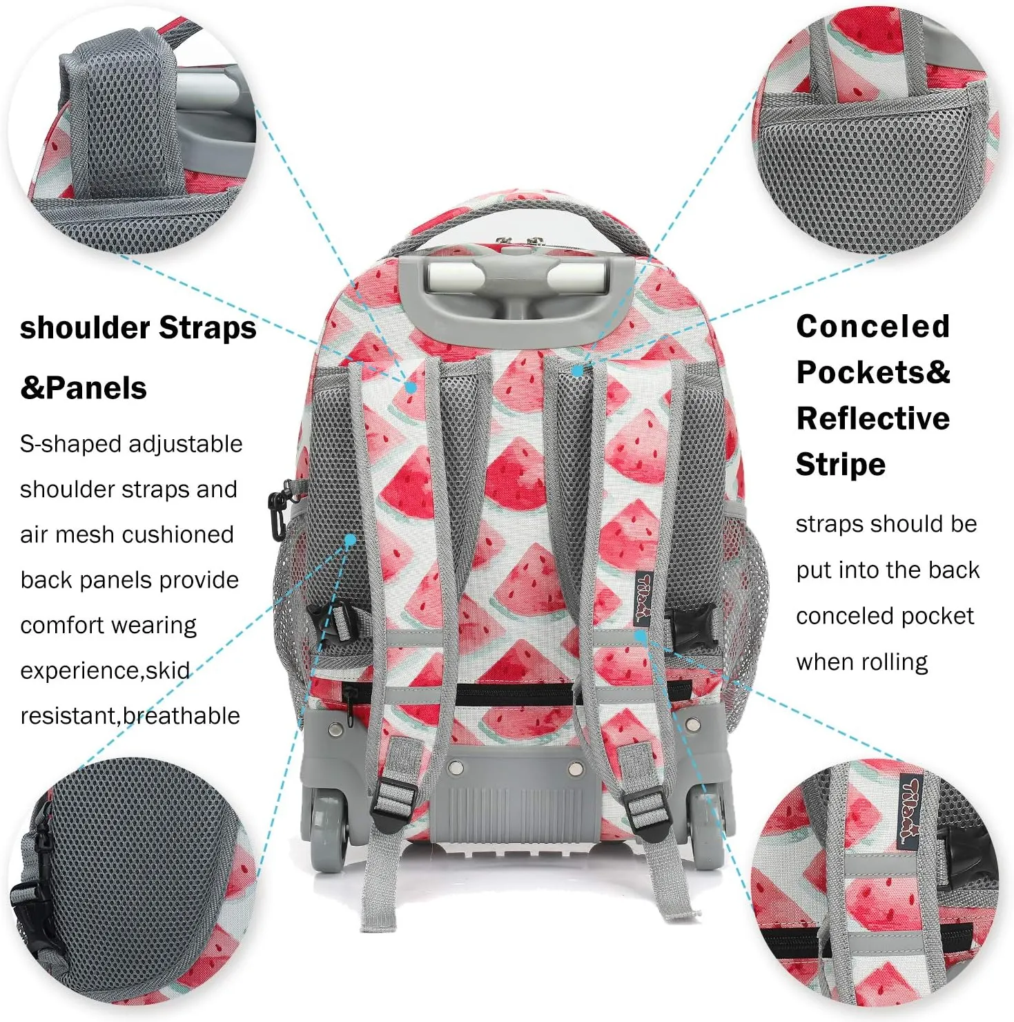 Tilami Rolling Backpack 19 inch Wheeled Boys Girls Travel School Student Trip…