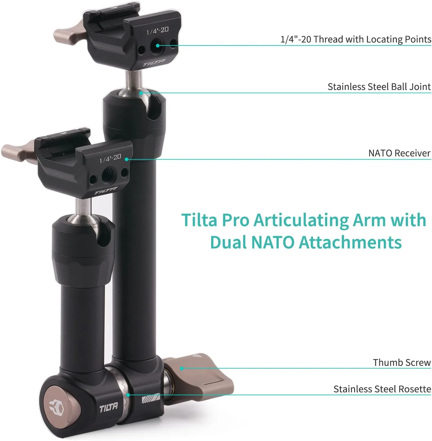 Tilta Pro Articulating Arm - NATO to NATO Magic Arm for Filmmakers & Cameras | 11lbs Payload Capacity | Quick-Locking | Durable