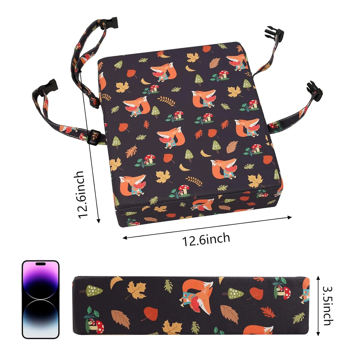 Toddler Booster Seat for Dining Table, Stronger Support Double Safe Straps Booster Seat Dining Toddler, Portable Travel Increasing Cushion (Black Fox)