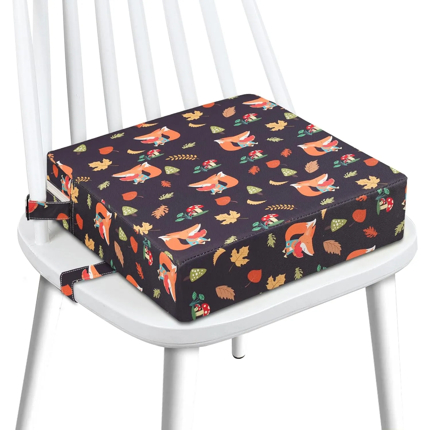 Toddler Booster Seat for Dining Table, Stronger Support Double Safe Straps Booster Seat Dining Toddler, Portable Travel Increasing Cushion (Black Fox)