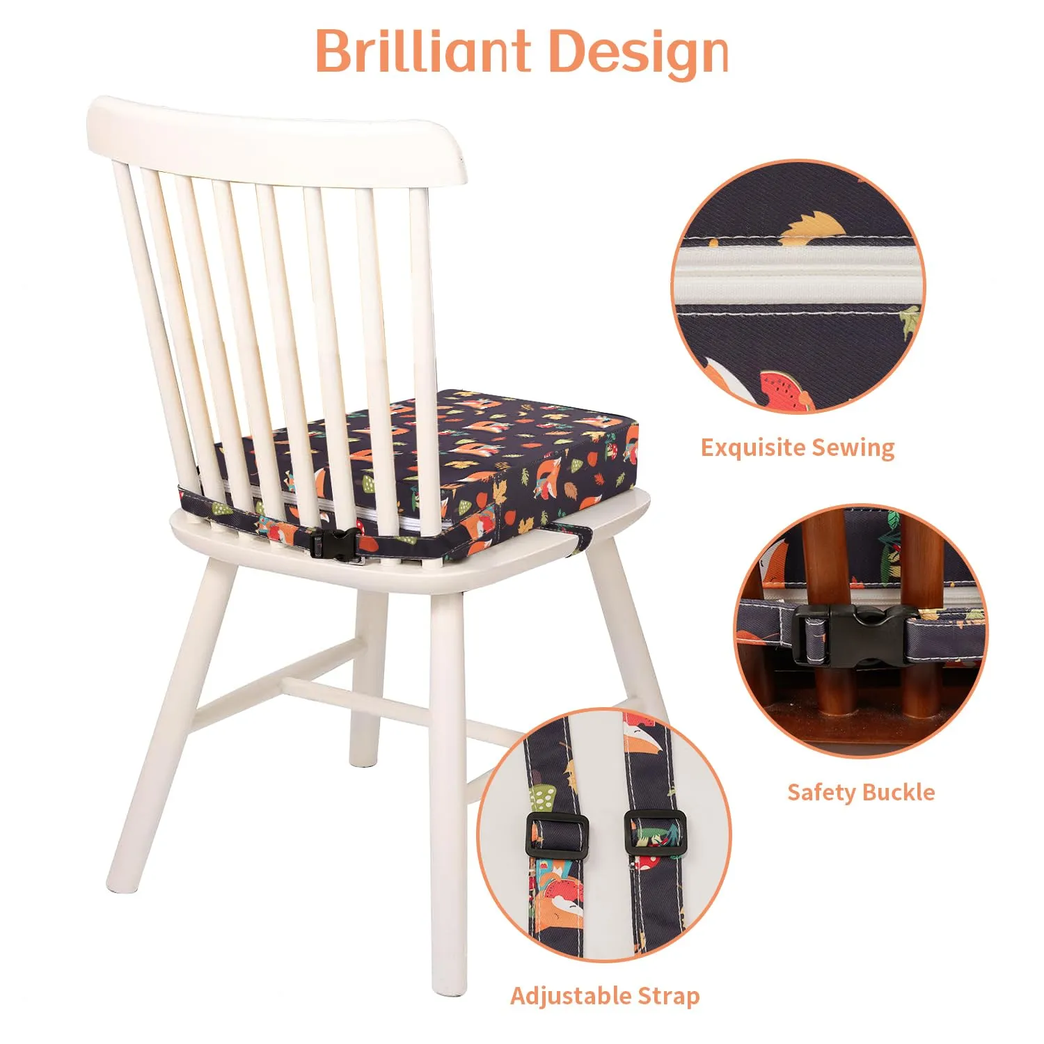 Toddler Booster Seat for Dining Table, Stronger Support Double Safe Straps Booster Seat Dining Toddler, Portable Travel Increasing Cushion (Black Fox)