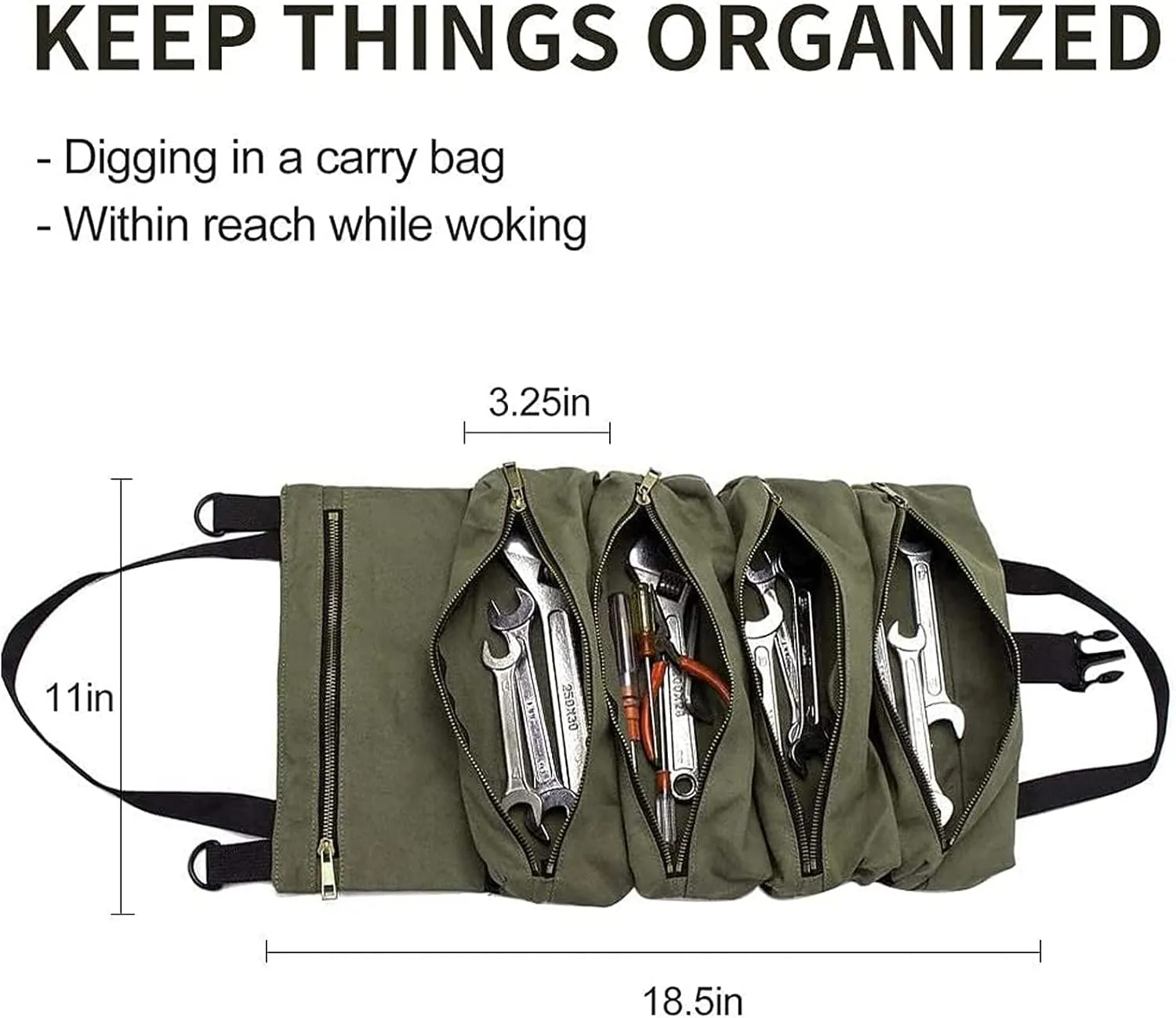 Toll Roll Bag,Canvas Tool Bags For Men,Small Tool Bag,Heavy Duty Tool Roll Up Bag with 5 Zipper Pockets,Wrench Roll Organizer For Mechanic Carpenter Electrician,Tool Roll Organizer.Car Camping Gear