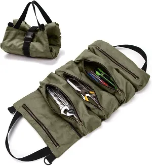 Toll Roll Bag,Canvas Tool Bags For Men,Small Tool Bag,Heavy Duty Tool Roll Up Bag with 5 Zipper Pockets,Wrench Roll Organizer For Mechanic Carpenter Electrician,Tool Roll Organizer.Car Camping Gear