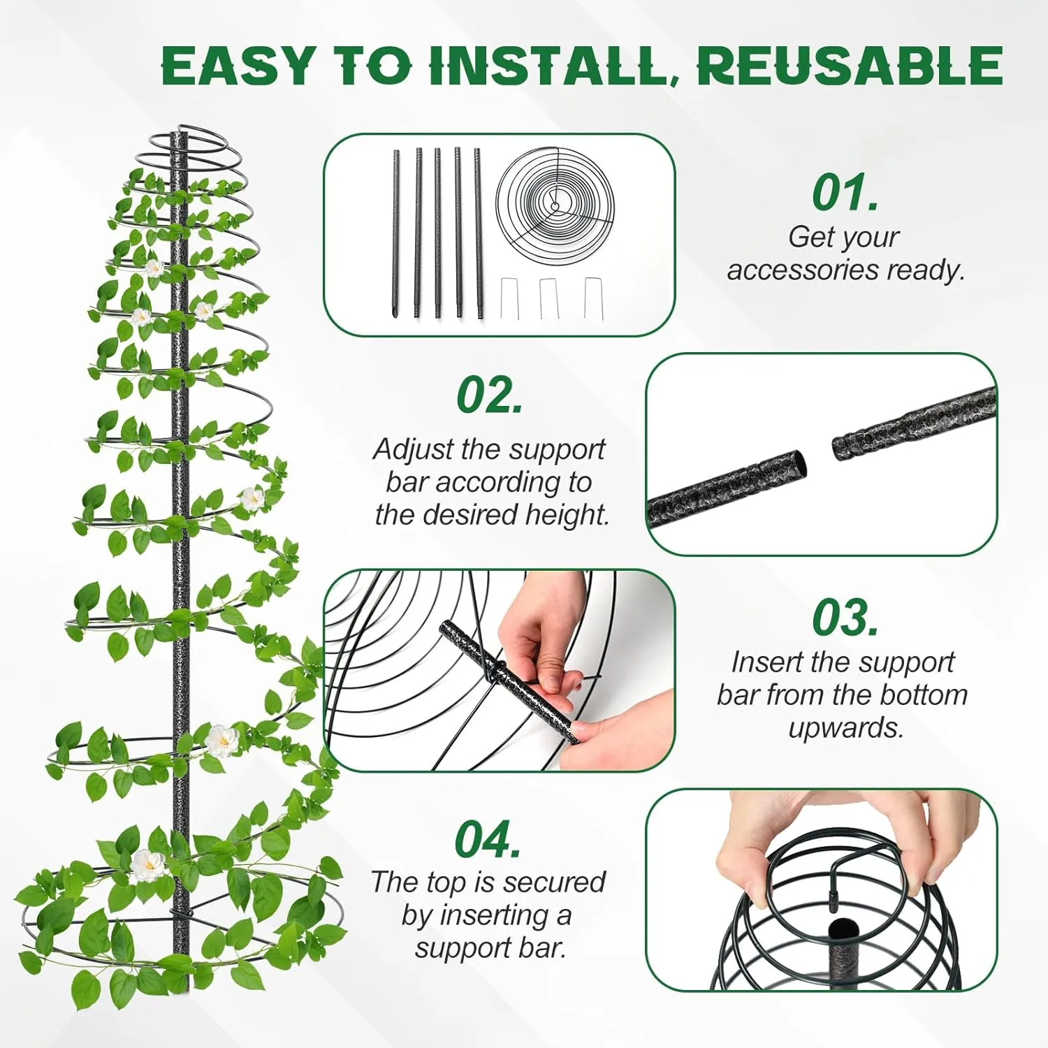 Tomato Cage, 45" Trellis for Climbing Plants Indoor Outdoor, Garden Trellis with Poles Adjustable, Metal Tomato Plant Support for Vegetables Bean Cucumber Climbing Plant Growing Rose Trellis