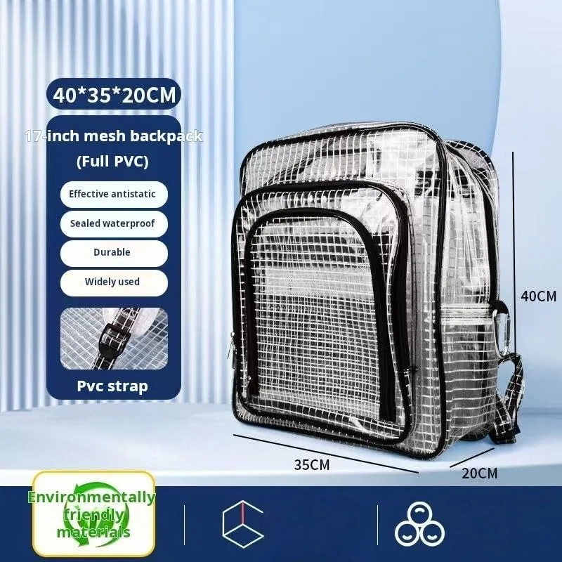 Tool Backpack, Cleanroom Accessories Professional Heavy Duty Storage Organizer Mesh Transparent Bag for Engineer Electrician, Anti-Static Full Clear Backpack for Electrician, Engineer ﻿ (B)