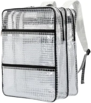 Tool Backpack Storage Organizer Mesh Transparent Bag Cleanroom Accessories for Electrician, White and Black, 35cmx20cmx45cm