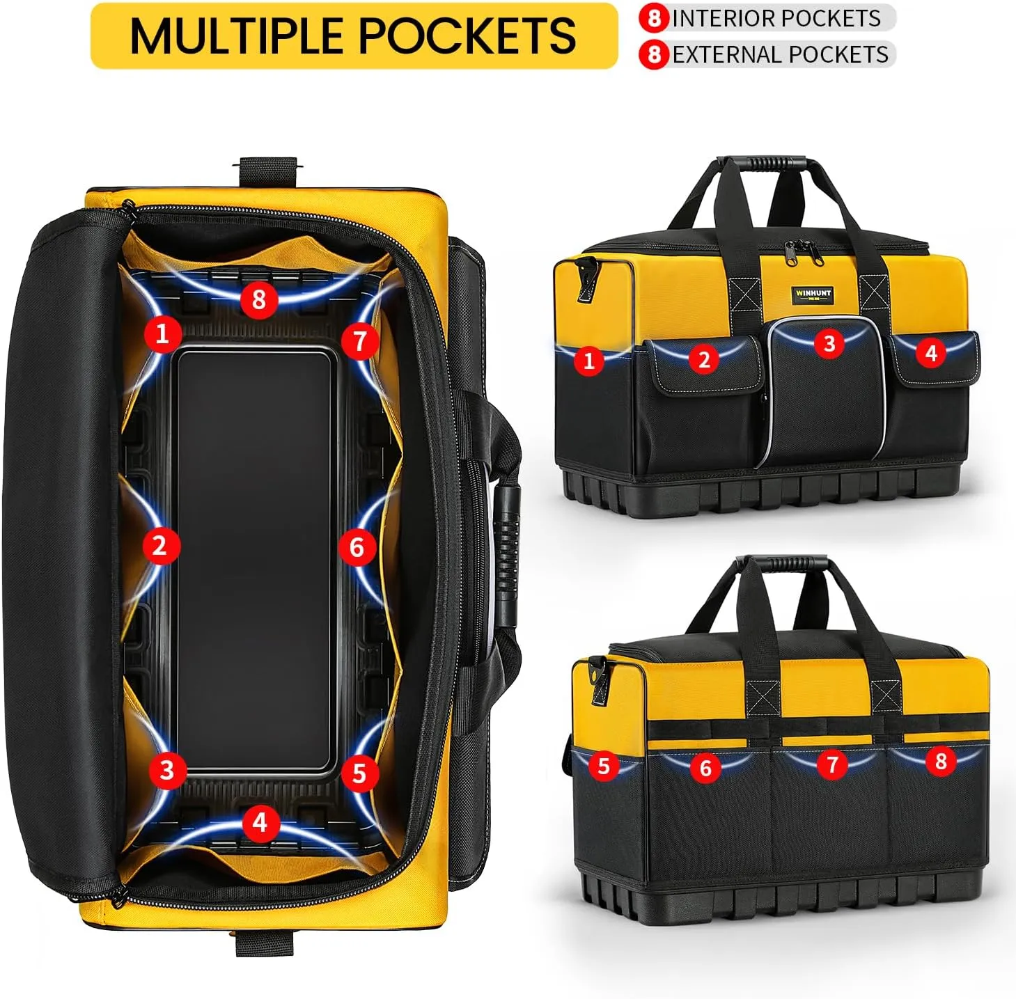 Tool Bag, 18-inch Tool Organisers, 600 Denier Large Tool Bag for Home DIY & Equipment Storage, Yellow and Black (46cm/18inch)