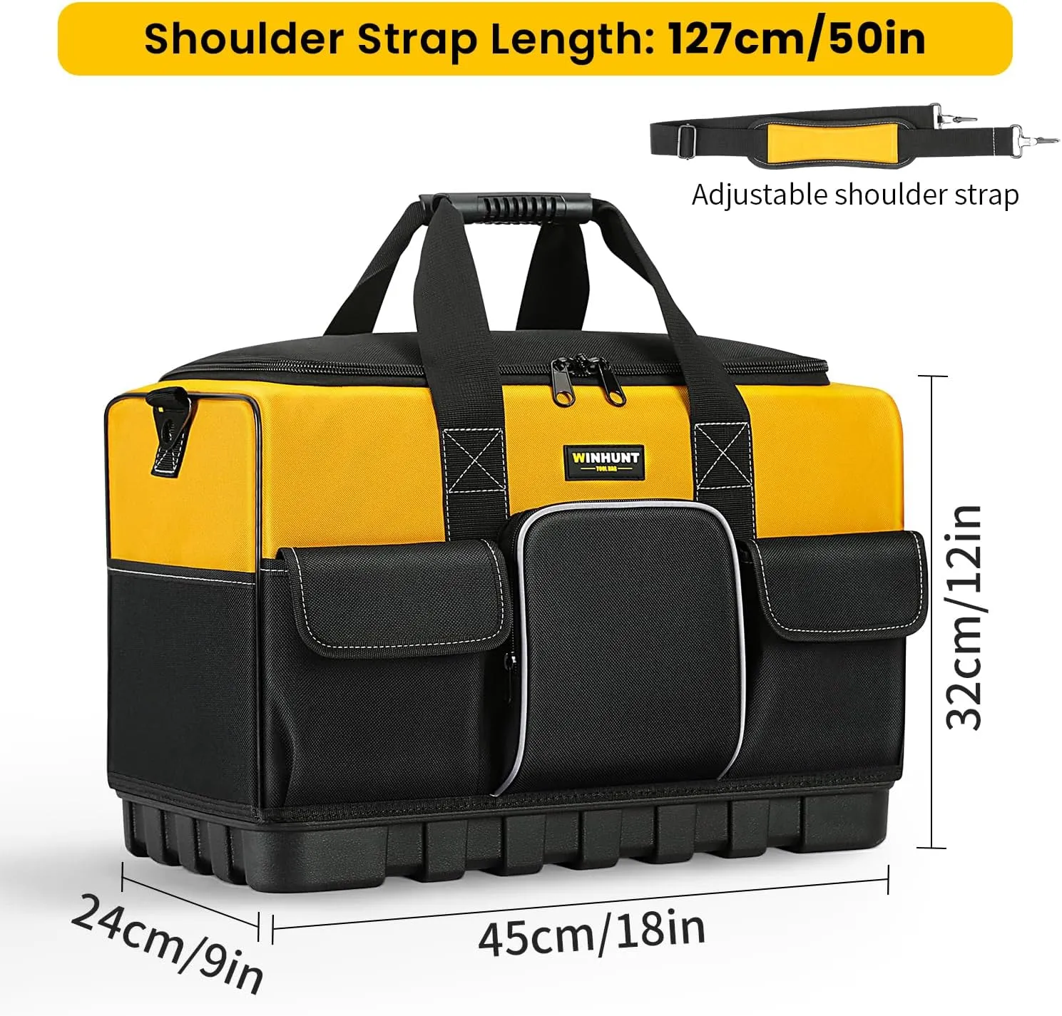 Tool Bag, 18-inch Tool Organisers, 600 Denier Large Tool Bag for Home DIY & Equipment Storage, Yellow and Black (46cm/18inch)