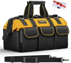 Tool Bag, 18-inch Wide Mouth Tool Organisers, 600 Denier Large Tool Bag for Home DIY & Equipment Storage, Yellow and Black (15 inch)