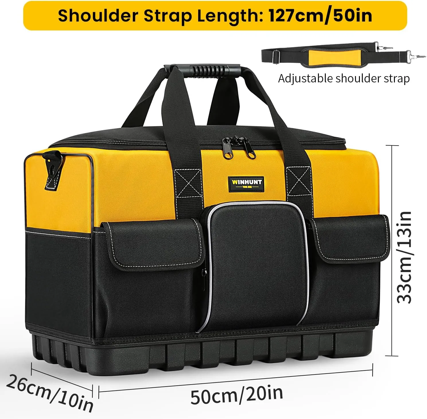 Tool Bag, 20-inch Tool Organisers, 600 Denier Large Tool Bag for Home DIY & Equipment Storage, Yellow and Black (50cm/20inch)