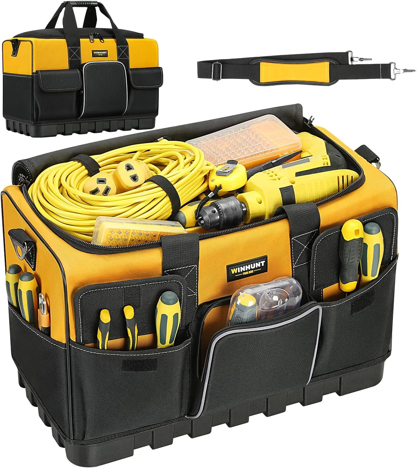 Tool Bag, 20-inch Tool Organisers, 600 Denier Large Tool Bag for Home DIY & Equipment Storage, Yellow and Black (50cm/20inch)