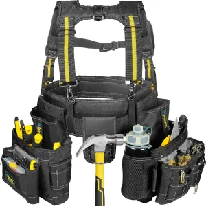 Tool Belt with Suspenders - Ultra tool belt 1200D Ballistic Nylon, Enlarged phone pocket, Tool bags for men construction Framers Carpenter Electrician