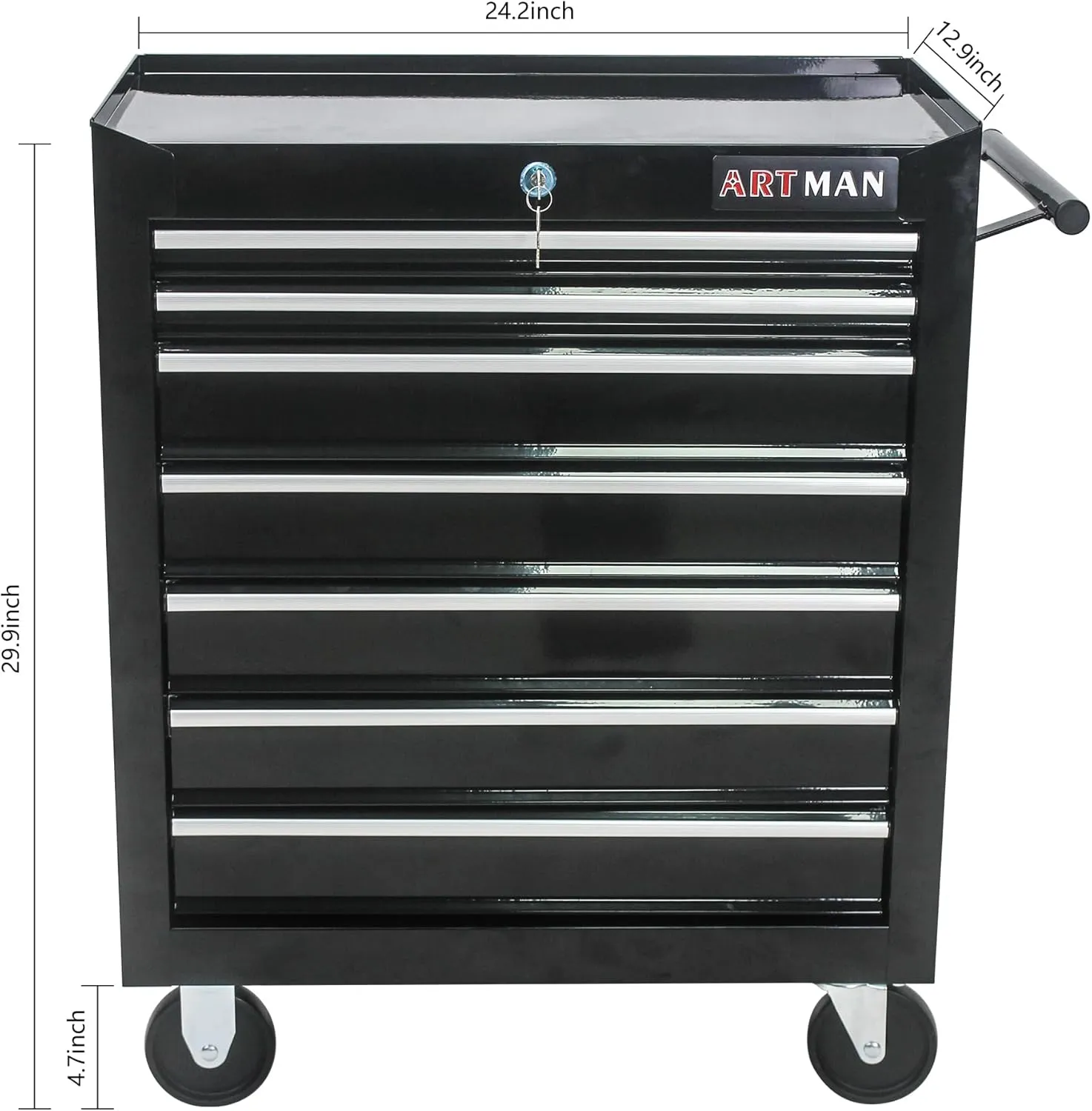 Tool Chest with 7-Drawer Tool Box Organizers and Storage,Rolling Multifunctional Tool Cart on Wheels,Tool Storage Organizer Cabinets with Key Locking for Garage, Warehouse, Repair Shop. (Black)