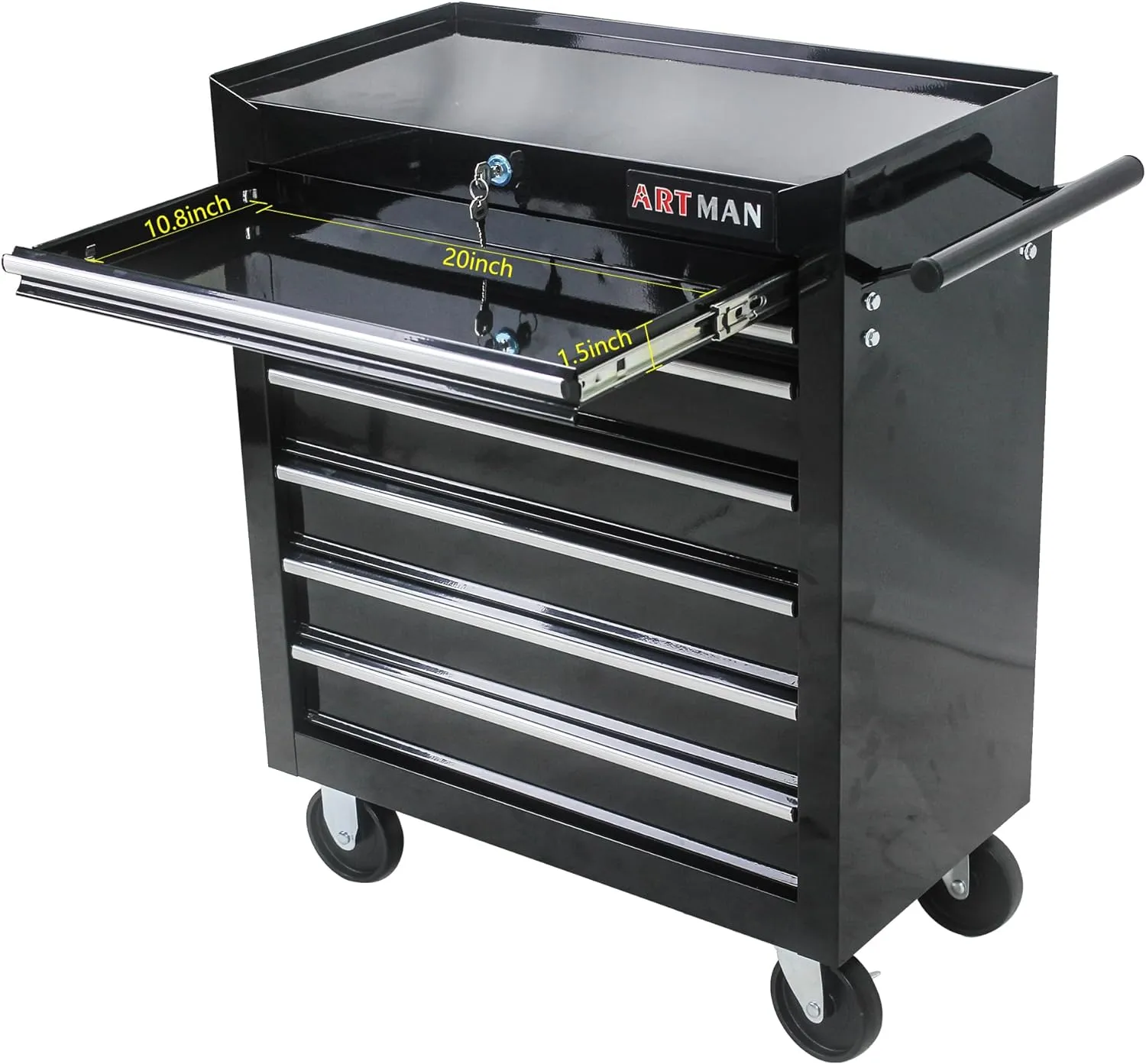 Tool Chest with 7-Drawer Tool Box Organizers and Storage,Rolling Multifunctional Tool Cart on Wheels,Tool Storage Organizer Cabinets with Key Locking for Garage, Warehouse, Repair Shop. (Black)