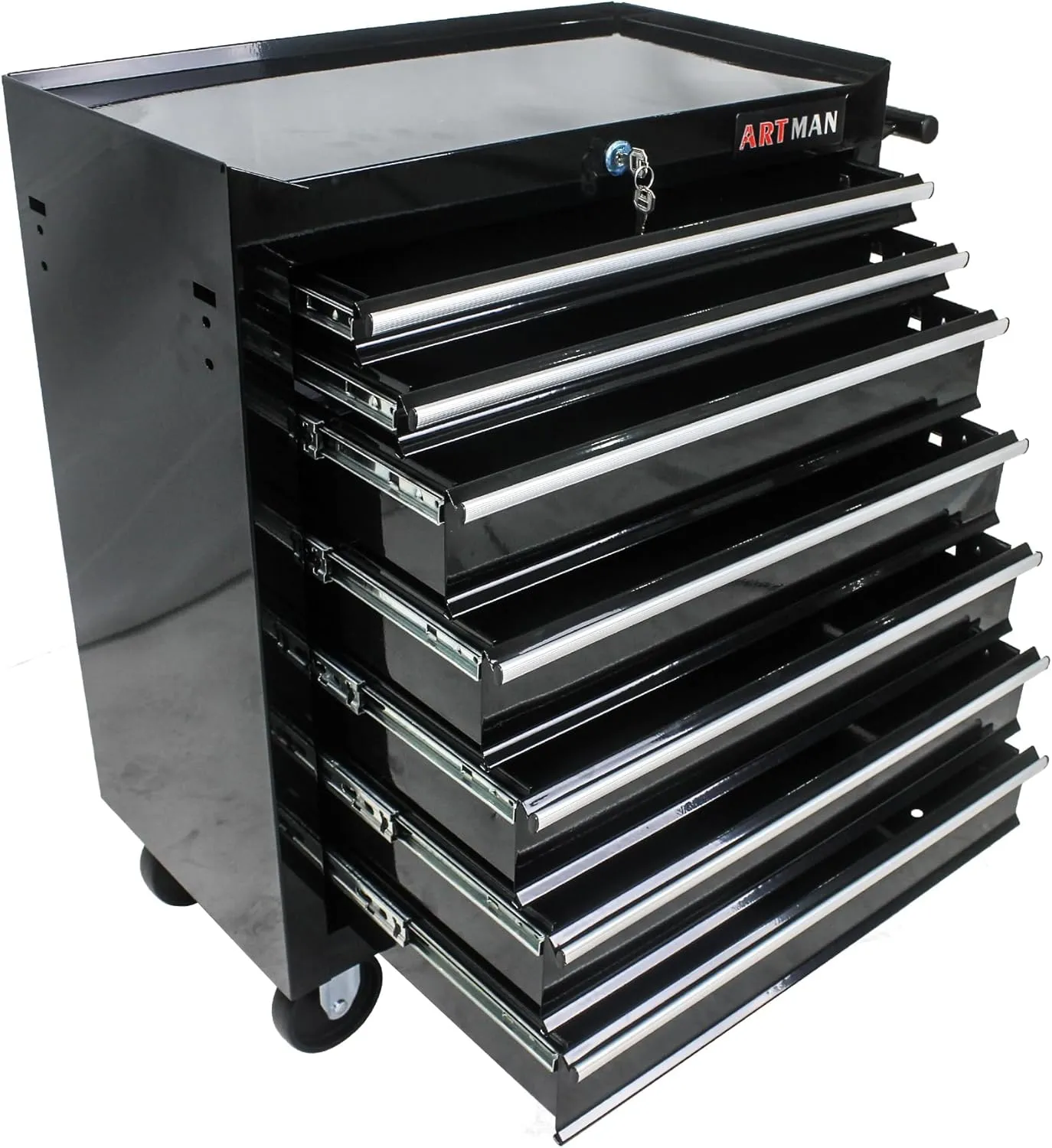 Tool Chest with 7-Drawer Tool Box Organizers and Storage,Rolling Multifunctional Tool Cart on Wheels,Tool Storage Organizer Cabinets with Key Locking for Garage, Warehouse, Repair Shop. (Black)