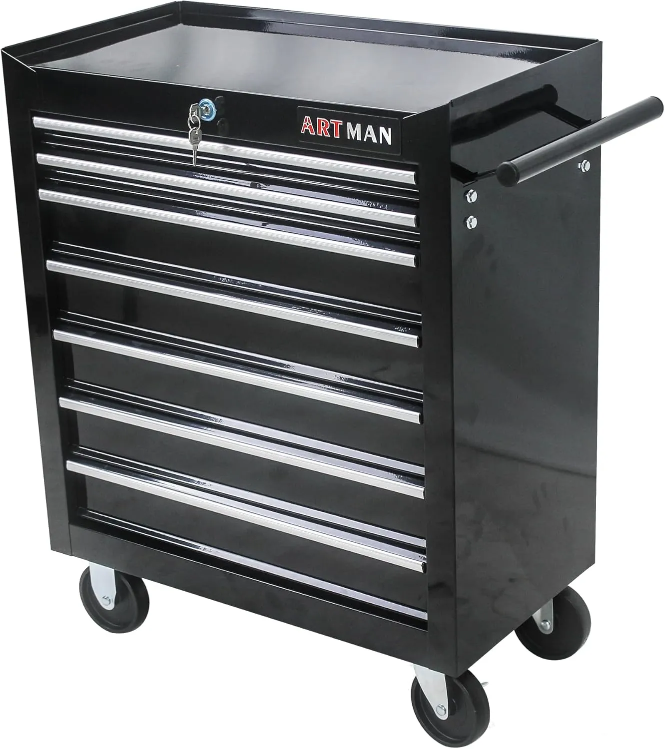Tool Chest with 7-Drawer Tool Box Organizers and Storage,Rolling Multifunctional Tool Cart on Wheels,Tool Storage Organizer Cabinets with Key Locking for Garage, Warehouse, Repair Shop. (Black)